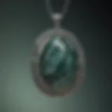 Close-up view of a seraphinite pendant showcasing its unique green and silver patterns