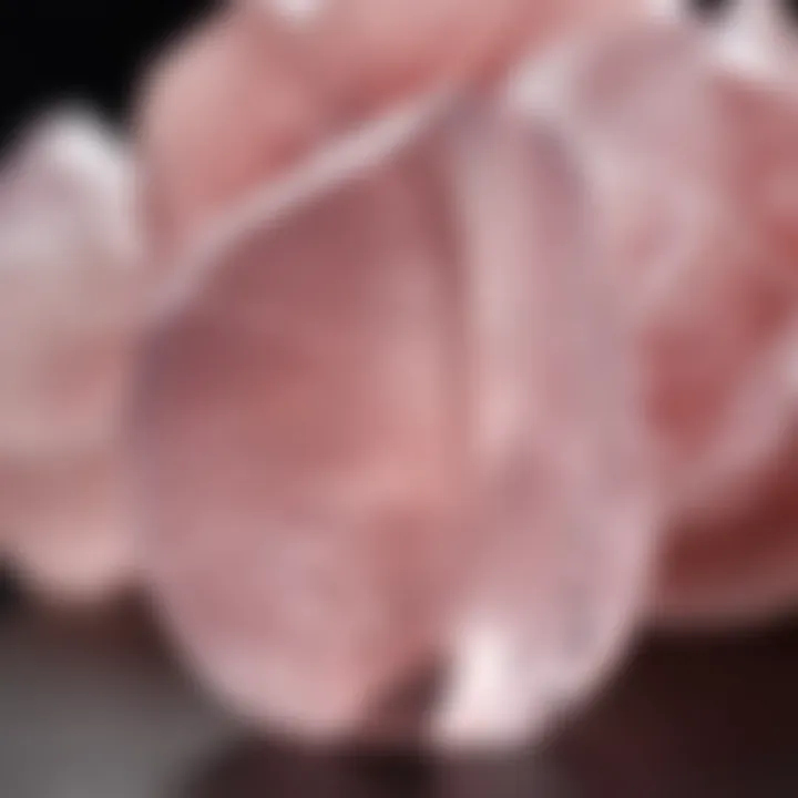 Close-up of rose quartz showcasing its delicate pink hues and crystal clarity