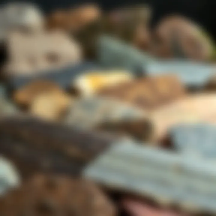 An array of diverse rock slabs, highlighting the different textures and colors that can be polished.