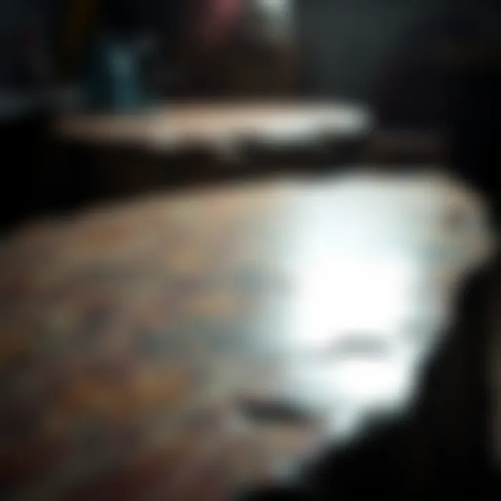 A polished rock slab reflecting light, emphasizing its smooth finish and aesthetic appeal.