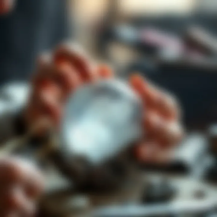 An artisan skillfully crafting a gem sphere from a raw mineral