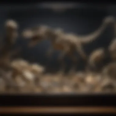 A collection of velociraptor bones displayed in an elegant showcase