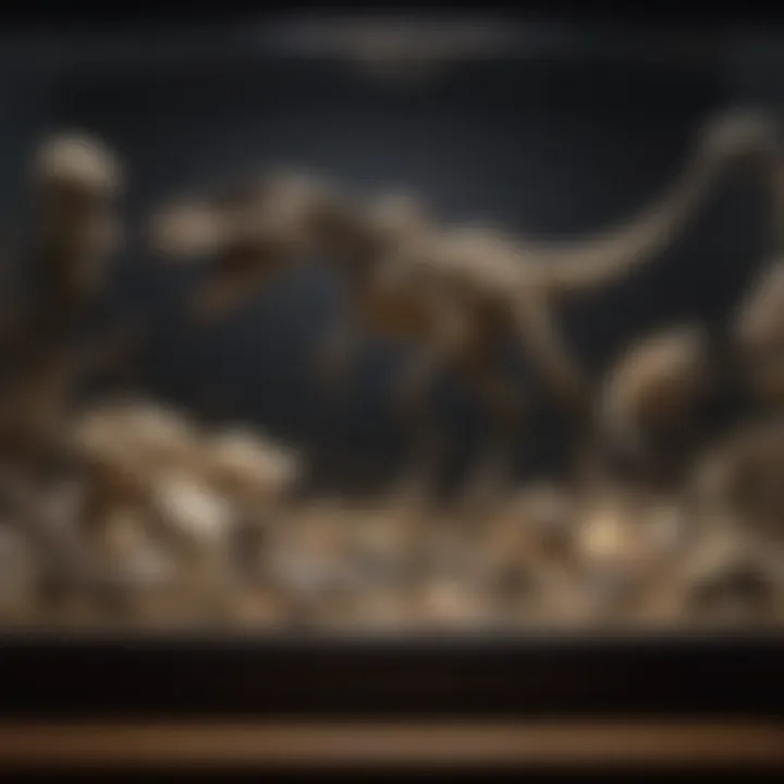 A collection of velociraptor bones displayed in an elegant showcase