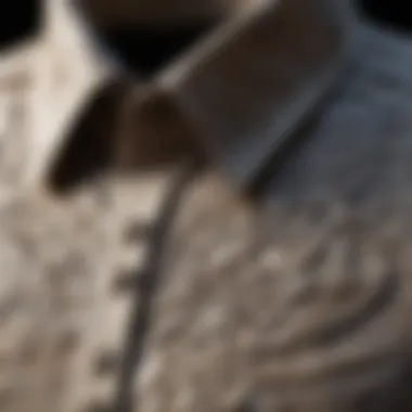 Close-up of a fossil shirt showcasing intricate designs