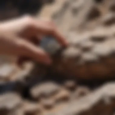 Close-up of a geological hand lens examining rock textures