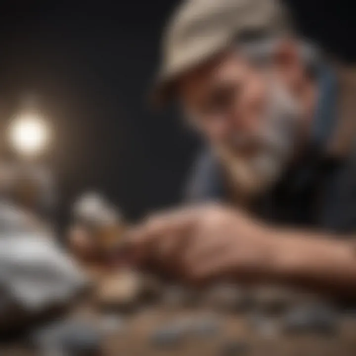 A close-up of a geologist examining a mineral specimen