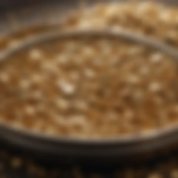 Close-up of gold flakes in a pan