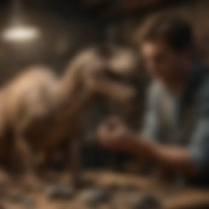 An artisan carefully crafting a dinosaur figure, illustrating the attention to detail in the process.