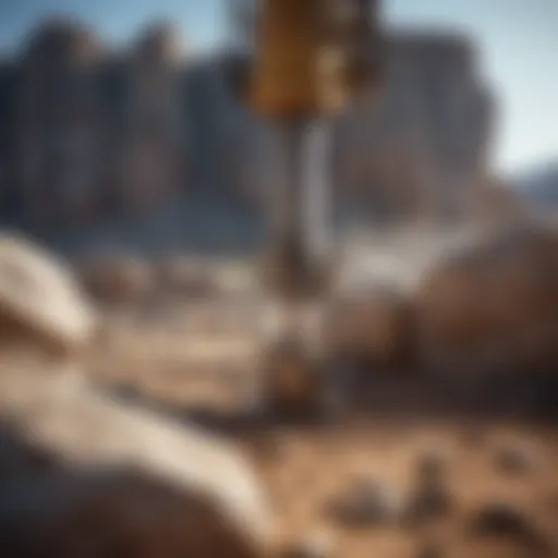 Close-up of drilling equipment on a rocky surface