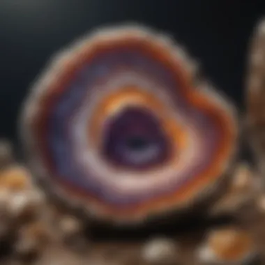 A close-up view of a polished geode revealing its inner crystals