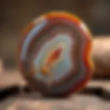 Close-up of a polished agate stone showcasing its banding patterns