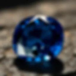 Detailed close-up of a sapphire showcasing its deep blue hue and clarity