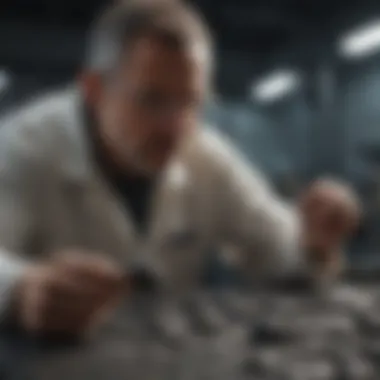 A scientist conducting tests on a meteorite sample in a lab