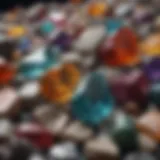 Close-up view of raw gemstones showcasing various colors and shapes