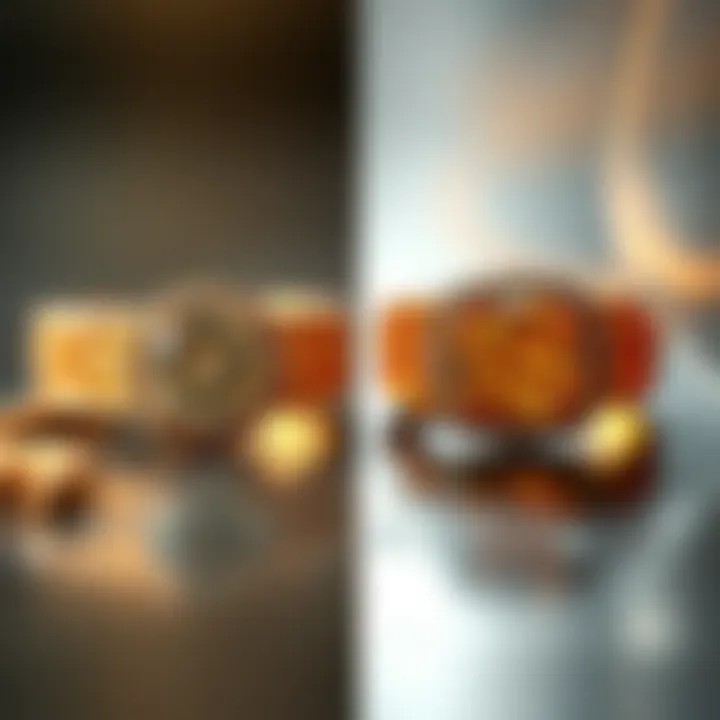 A side-by-side comparison of jewelry pieces before and after using a magnifier app