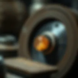 Close-up view of a lapidary wheel in action, grinding a gemstone