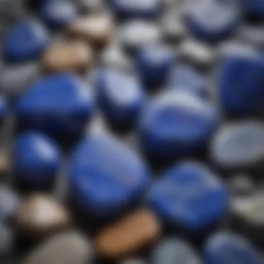 A close-up of lapis lazuli rough stones highlighting natural markings