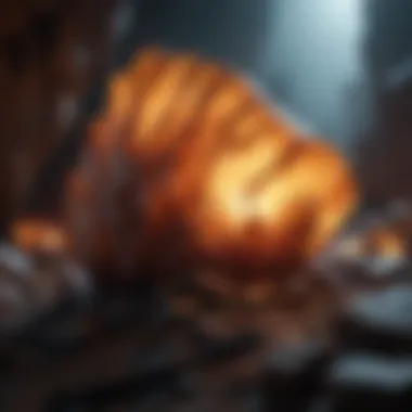 Glorious Luminescence in Geological Formations A stunning display of luminescent rocks glowing in a dark environment