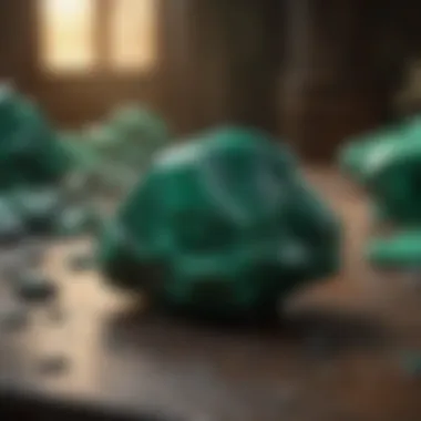 Historical Malachite Artifacts Historical artifacts made of malachite displayed in a museum setting
