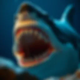 A lifelike depiction of a megalodon showcasing its massive jaws