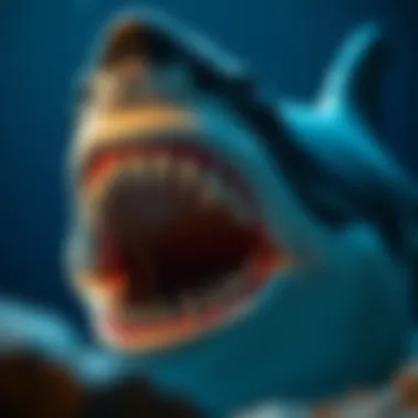 Lifelike Representation of Megalodon's Jaws A lifelike depiction of a megalodon showcasing its massive jaws