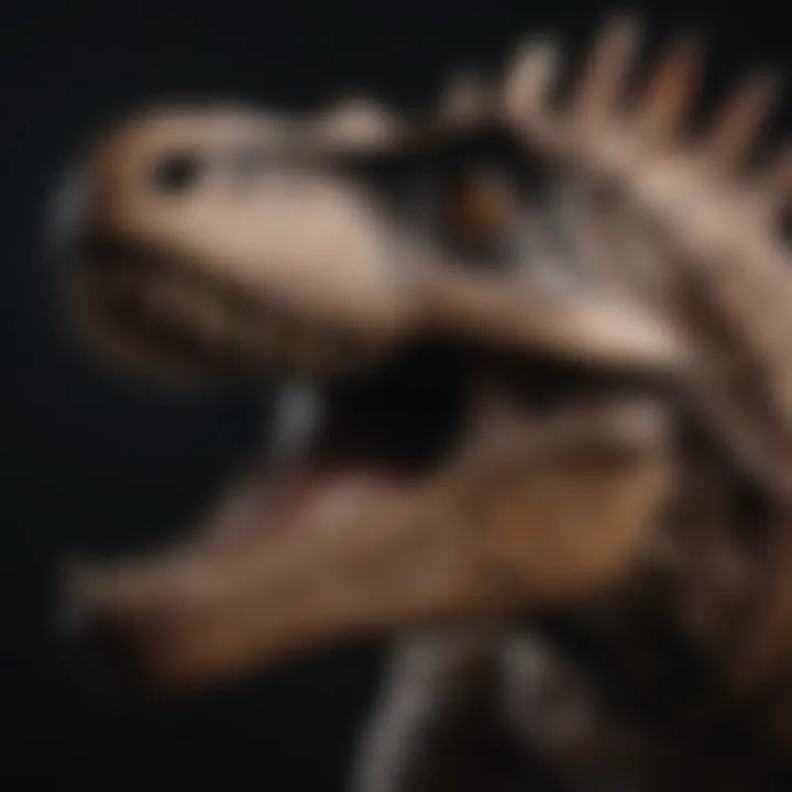 Close-up of a well-preserved dinosaur fossil on a black background.