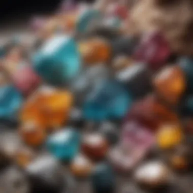 Colorful Collection of Minerals Close-up of various colorful minerals arranged on a surface.