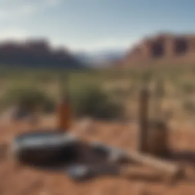 Modern prospecting tools displayed against a backdrop of Arizona's scenic landscape