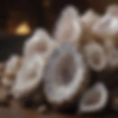 Elegant Quartz Geodes Collection An elegant display of quartz geodes in a personal collection