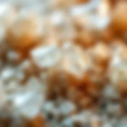 A close-up view of quartz granules showcasing their unique crystal structures