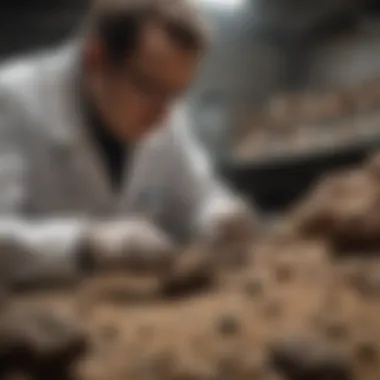 Scientific Examination of Coprolite A researcher analyzing coprolite samples in a lab setting