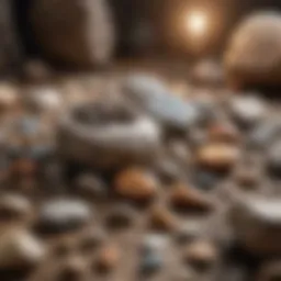 A well-organized rock collection displayed in a natural setting
