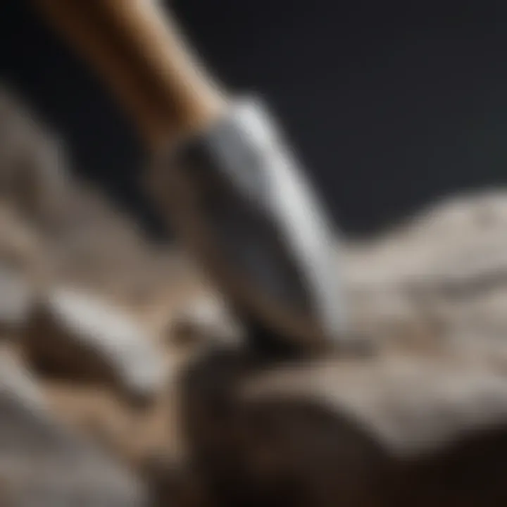 Close-up of a rock hammer and chisel on a rocky surface