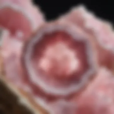 Close-up view of a rose quartz geode showcasing its crystalline structure