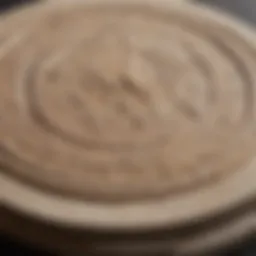 A close-up view of intricately designed sandstone drink coasters showcasing their unique texture and natural patterns.