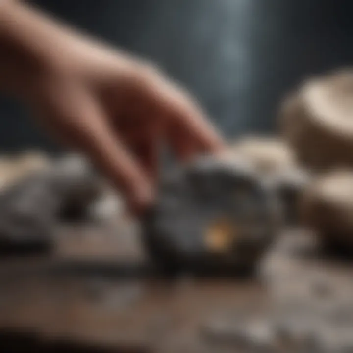 Close-up of a polishing compound being applied to a fossil