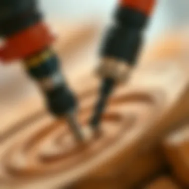 Precision Carving with a Rotary Tool Close-up of a rotary carving tool in action, showcasing precision carving on wood.