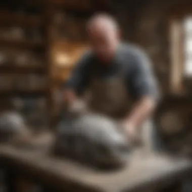 Artisan crafting a soapstone sculpture in a workshop setting