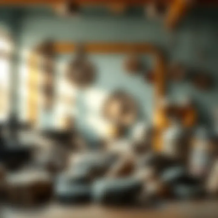 Artistic Stone Polishing Workspace A serene workspace featuring Petoskey stones and polishing equipment, emphasizing the art of stone polishing.