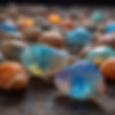 A close-up view of vibrant opals showcasing their unique play of color.