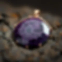 Close-up view of a sugilite pendant showcasing its vibrant purple hues and intricate patterns.