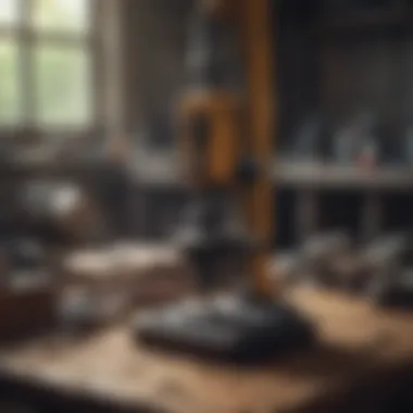 An array of rock drilling equipment displayed in a workshop