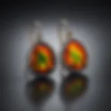 Close-up of vibrant ammolite earrings showcasing their unique color play