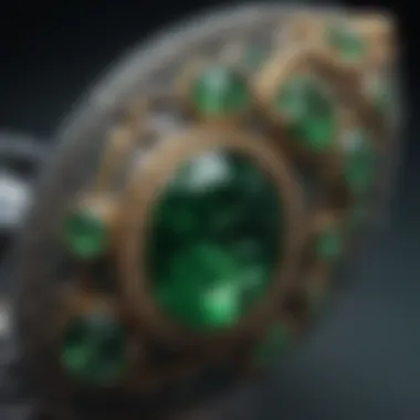 A beautifully crafted jewelry piece featuring a prominent green see-through stone