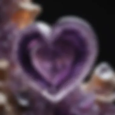 Close-up view of heart-shaped amethyst revealing its unique crystalline structure.