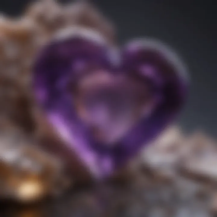 A stunning heart-shaped amethyst gemstone showcasing its vibrant purple hues.