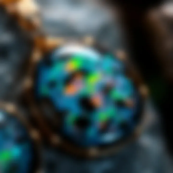 Close-up view of natural black opal with unique patterns