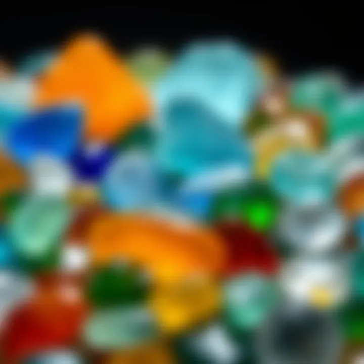 Diverse Colors of Sea Glass Gems A vibrant collection of sea glass pieces in shades of blue, green, and amber, representing the diverse colors found in nature.