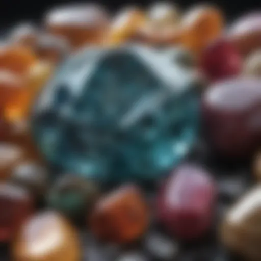 Close-up view of polished gemstones showcasing their luster