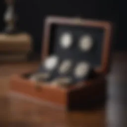 Elegant wooden display box showcasing rare coins